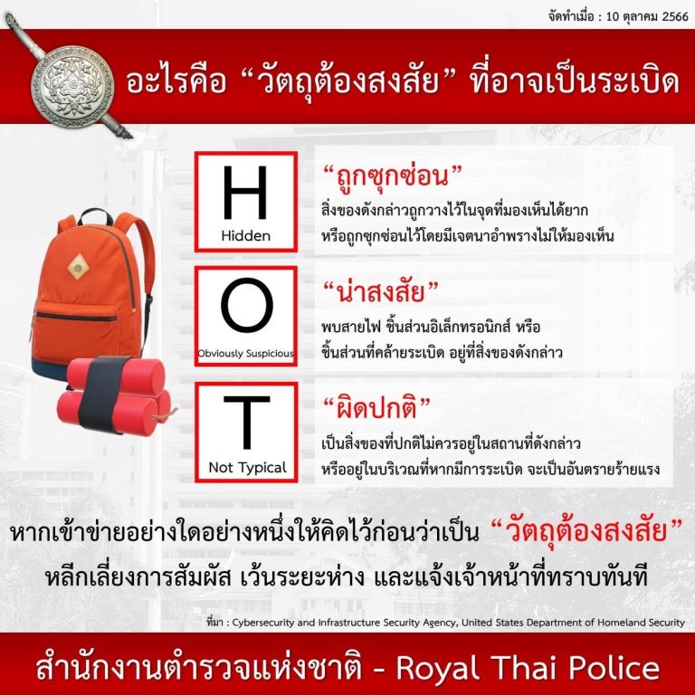 ตร. ตีแผ่ “HOT” หลักคิดในการสังเกตวัตถุต้องสงสัยที่อาจเป็นระเบิด