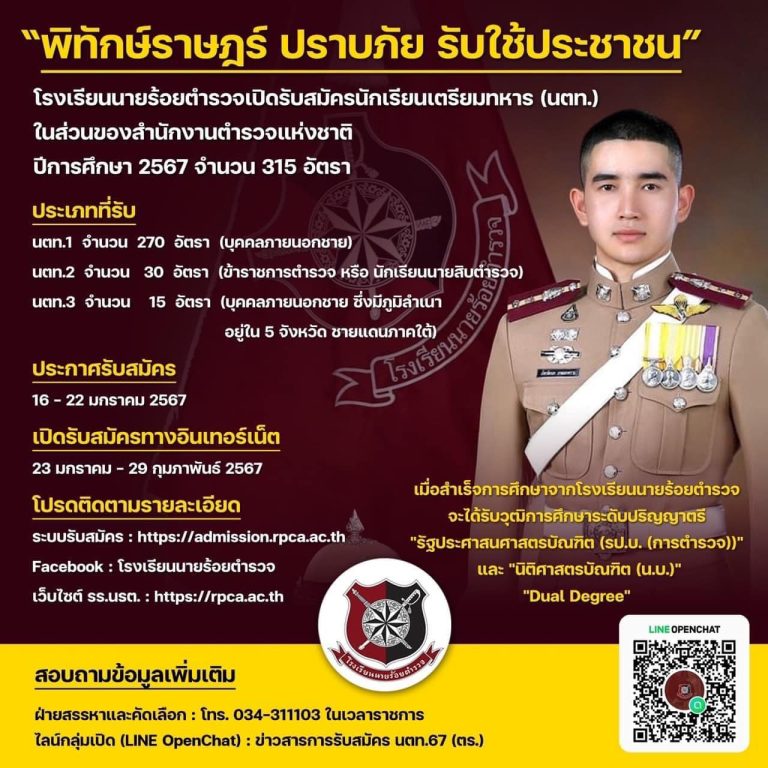 ประกาศรับสมัครนักเรียนเตรียมทหาร ( นตท. ) ในส่วนของสำนักงานตำรวจแห่งชาติ ประจำปีการศึกษา 2567