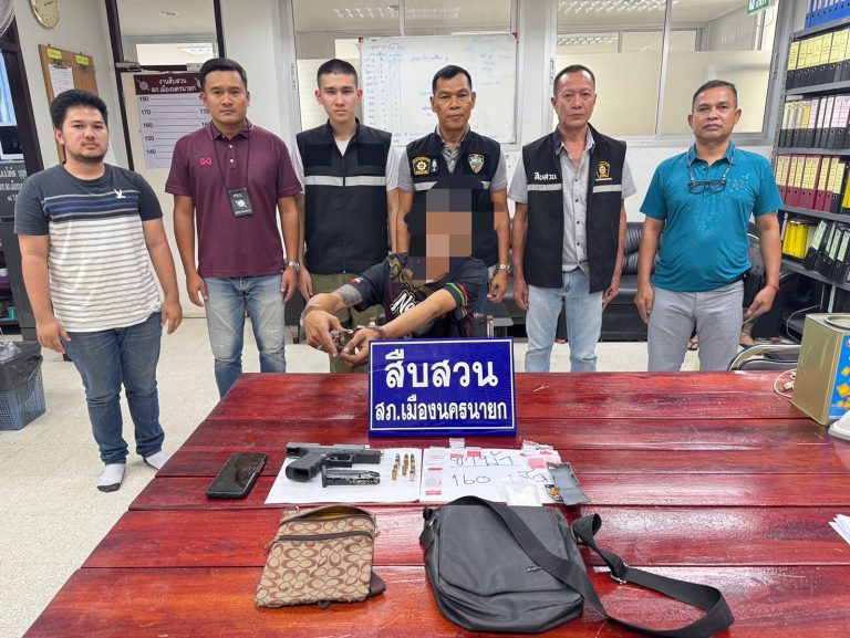 จับกุมผู้ต้องหาจำหน่ายยาบ้าจำนวน 160 เม็ด พร้อมพกพาอาวุธปืนพกสั้นขนาน 9 มม. โดยผิดกฎหมาย