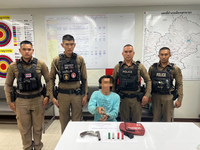 จับกุมผู้ต้องหาครอบครองอาวุธปืนโดยผิดกฎหมาย